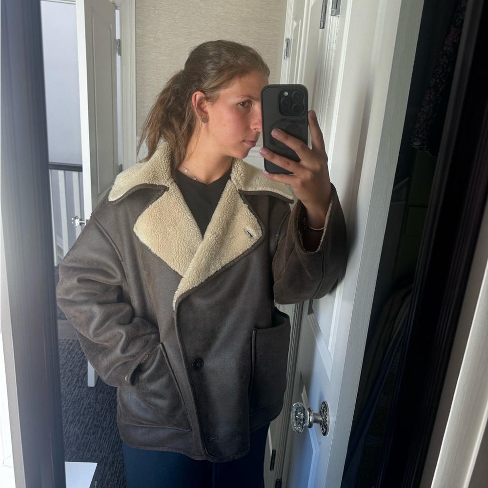 Zara Dark Brown Teddy Jacket with Cream Accents